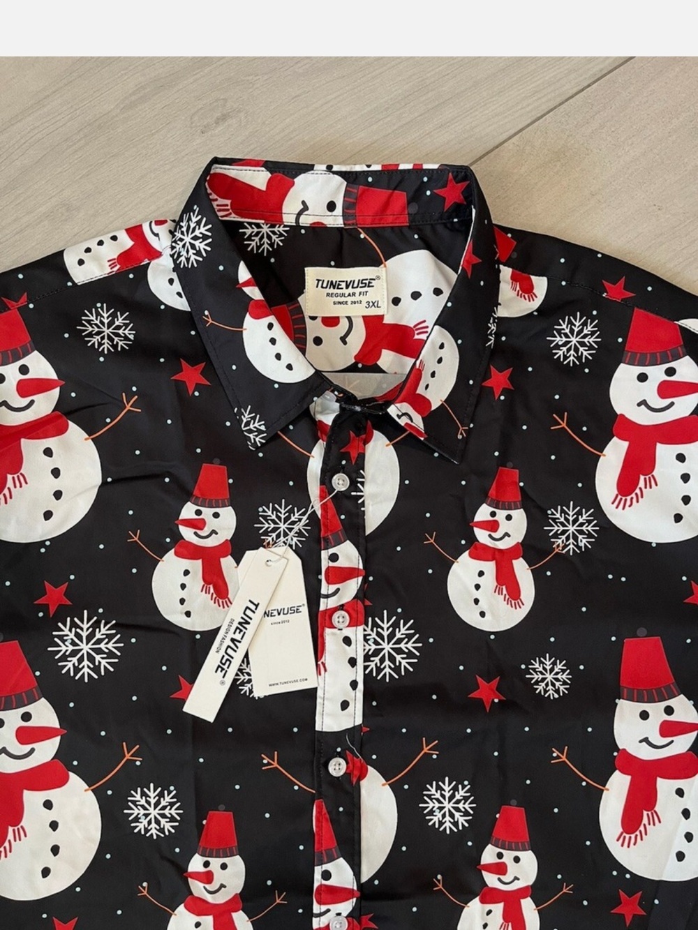 Tunevuse Men's Black Christmas Snowman Print Shirt